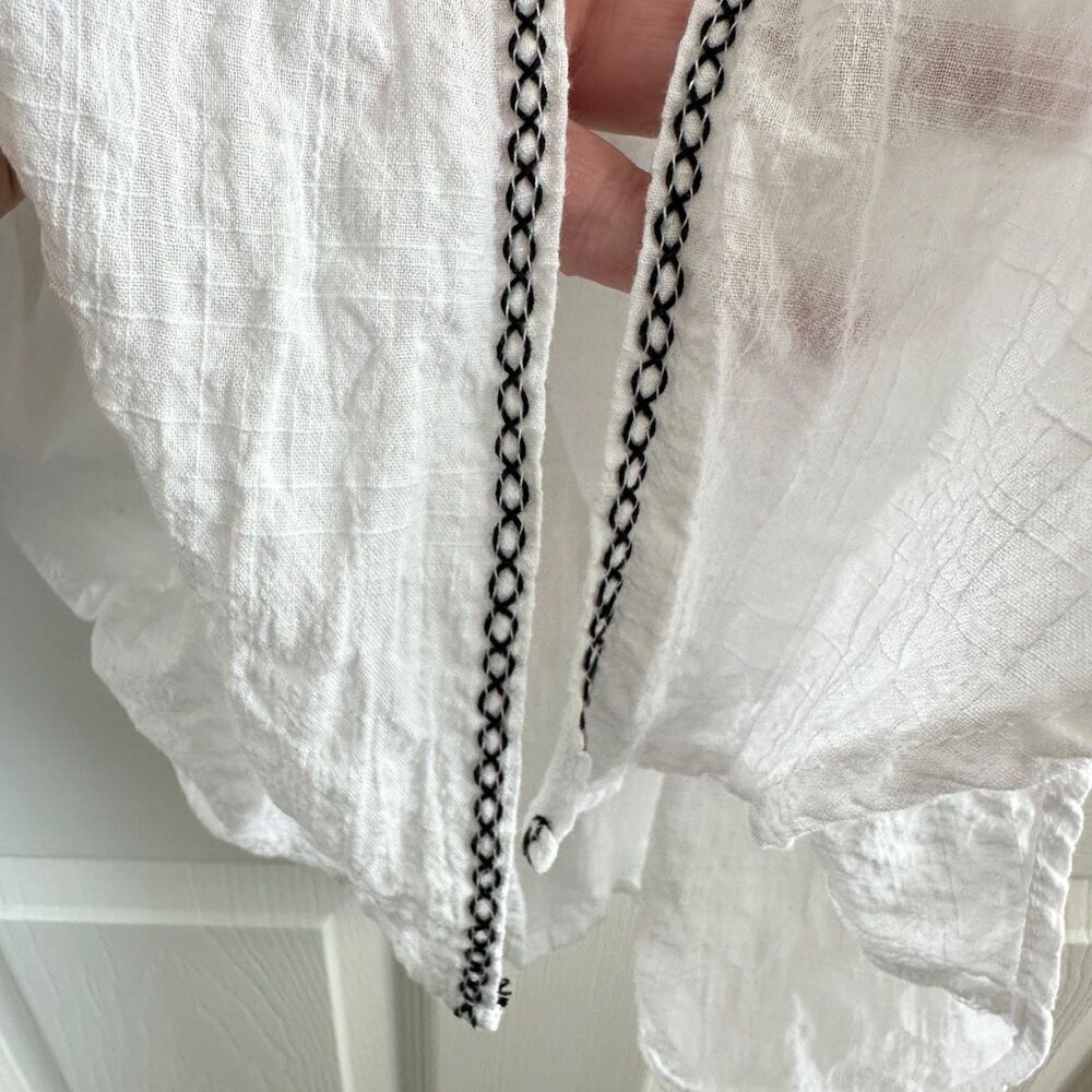 max studio boho embroidered kimono blouse black white relaxed artisan top size m - Picture 5 of 9